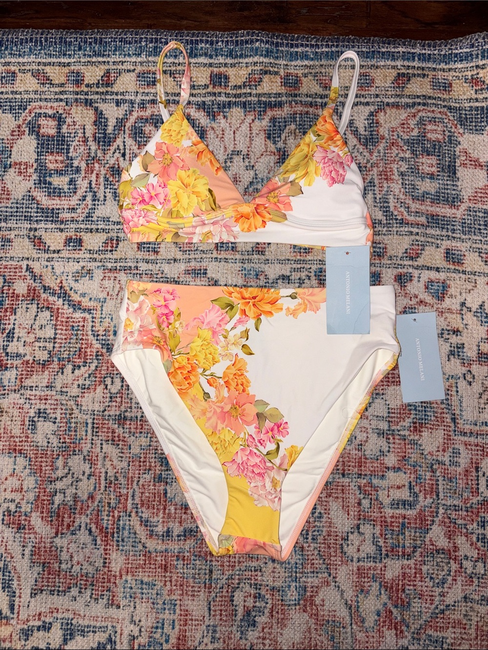 Antonio Melani Yellow Floral Bikini Set SZ XS NWT
